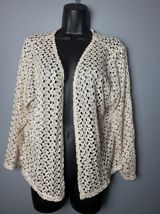 Olivia Blu Sweaters - Olivia Blu Beige Crochet Open Front Lightweight Lace Cardigan Womens Sz 2x